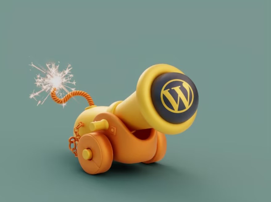 a loaded toy cannon with a WordPress logo on the cannonball
