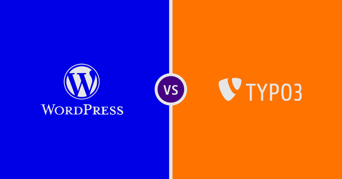 WordPress on blue background typo3 on orange background