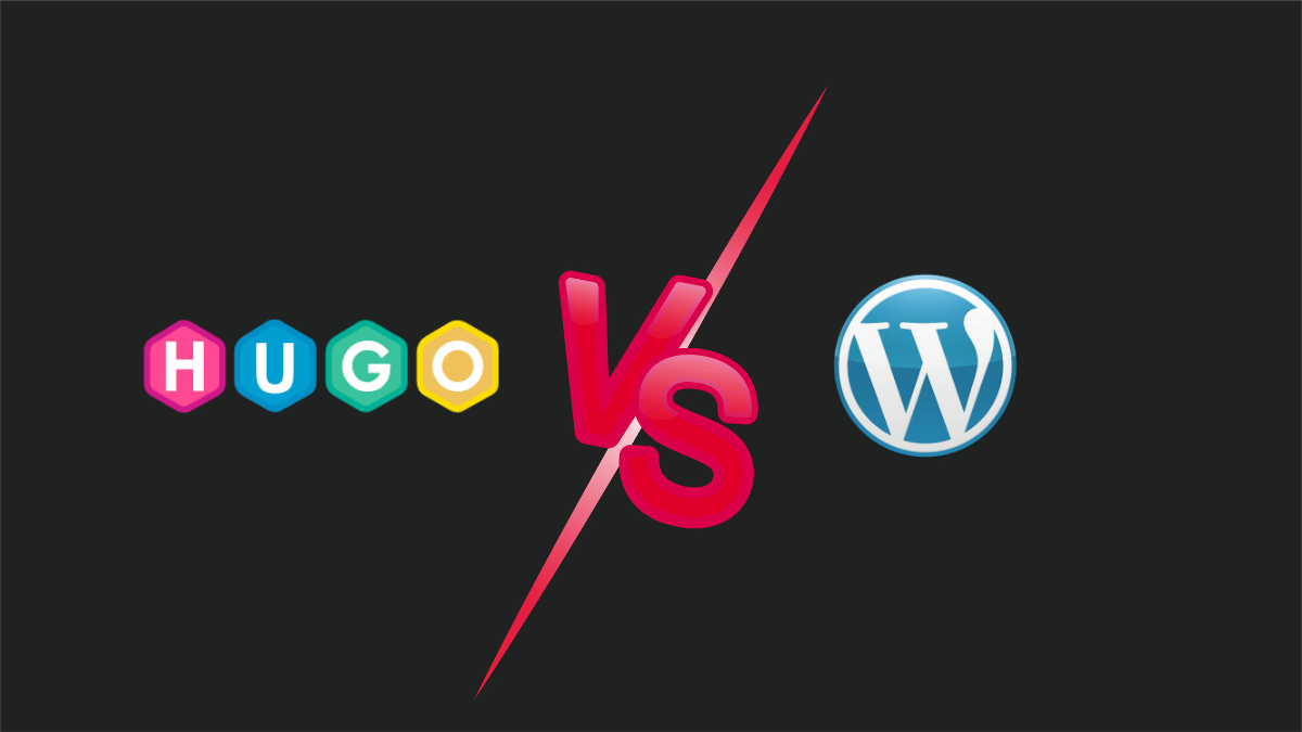 Hugo vs WordPress lettering on a black background
