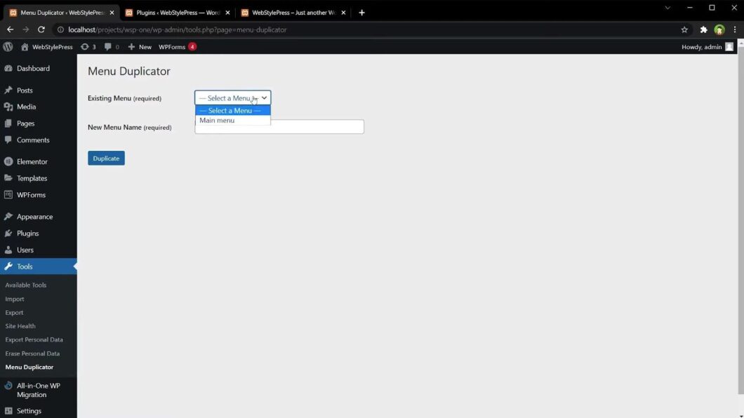 Process of creating wordpress duplicate menu