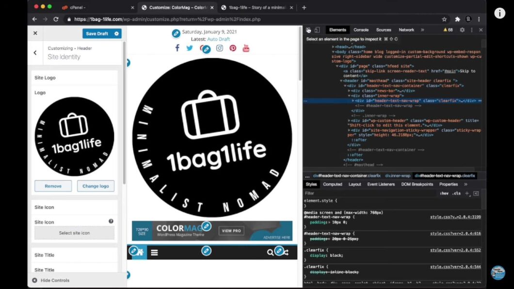 Process of changing wordpress logo size