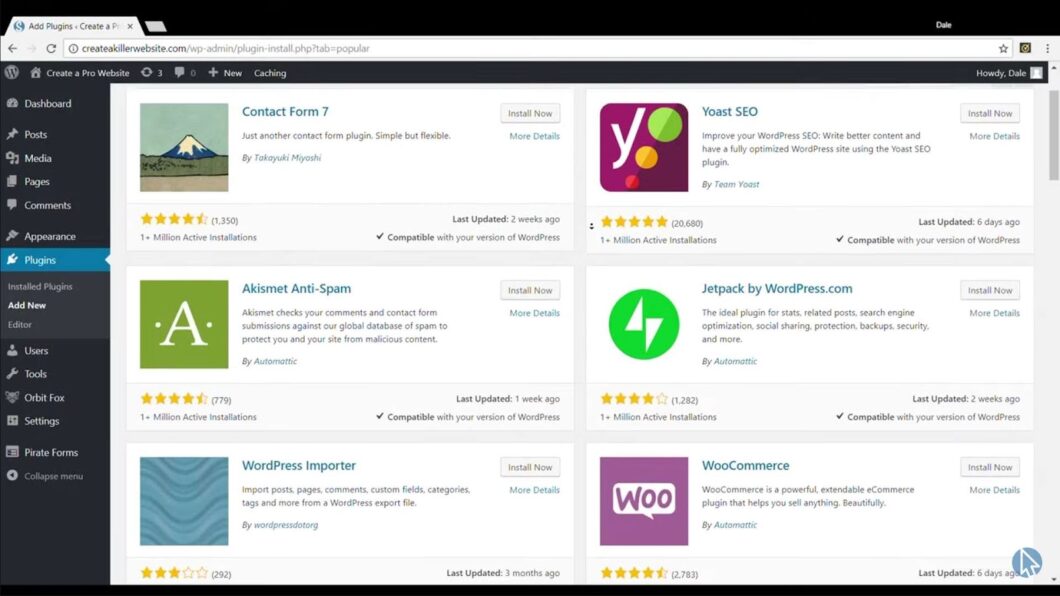 WordPress interface