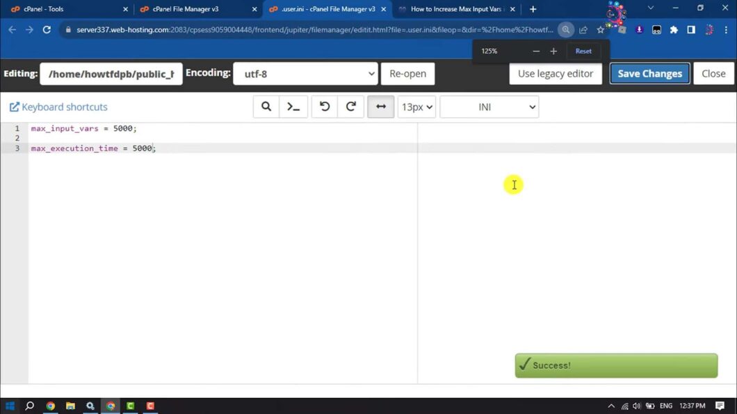 Process of increase PHP max input vars in WordPress