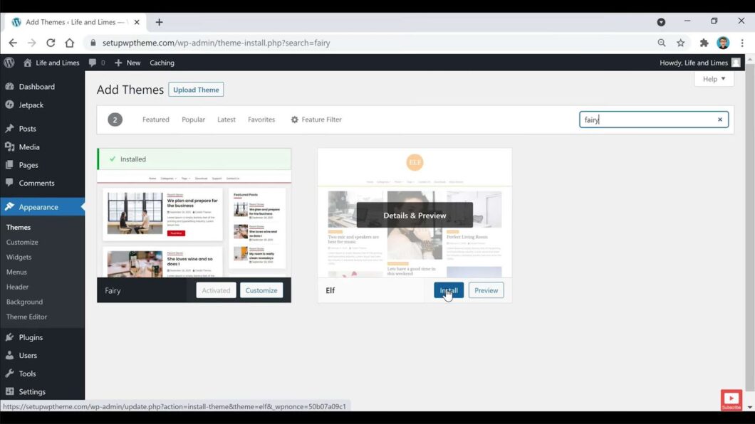 WordPress interface