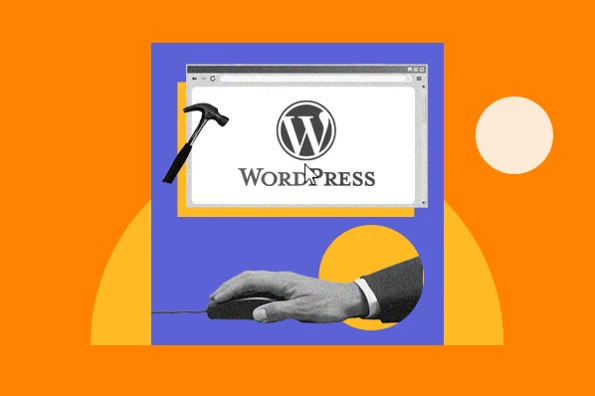 Hand and WordPress lettering on an orange background