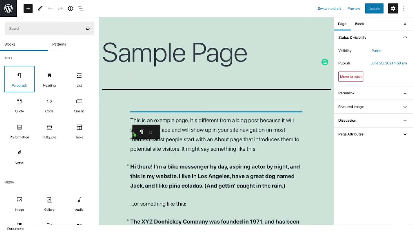 WordPress interface